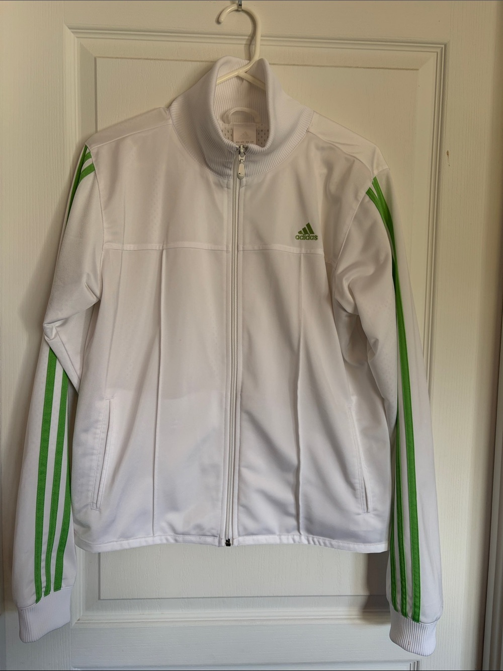 Adidas vintage  White Track Jacket with Green Stripe Detailing